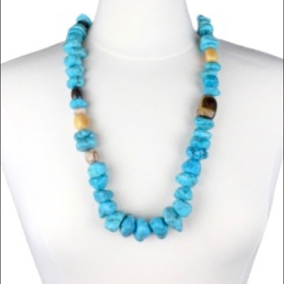 Faux Turquoise Dyed Stone Tribal Inspired Bohemian Statement Necklace - Picture 2 of 10